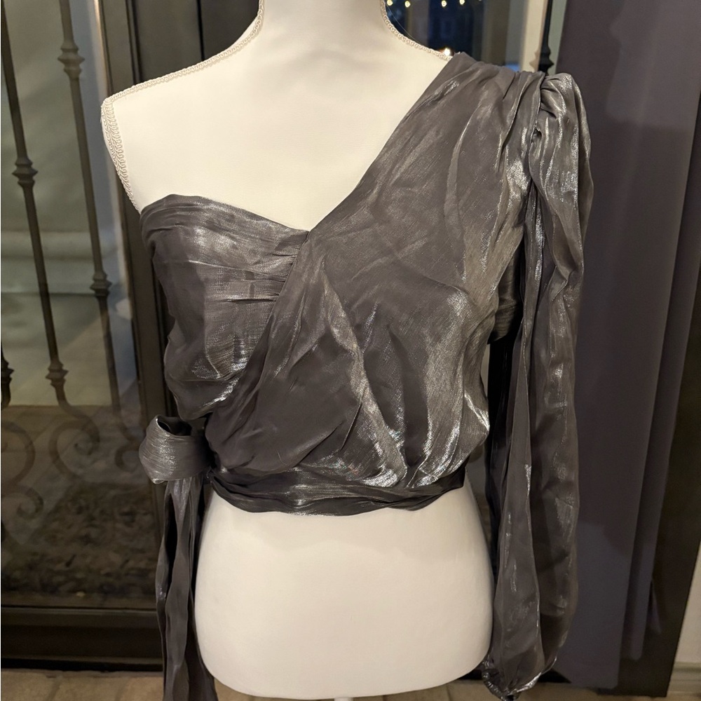 DO+BE Shimmering Silver One Shoulder Blouse